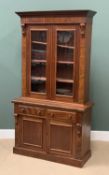 VICTORIAN MAHOGANY BOOKCASE CUPBOARD, the upper section with twin glazed doors over a base having