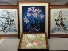 INDISTINCTLY SIGNED limited edition prints, a pair - Oriental figures, 54 x 47cms, published and