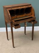 19TH CENTURY CYLINDER BUREAU - in satinwood with fine fitted interior and sliding interior well,