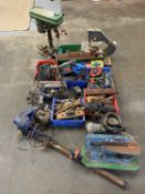 TOOLS - a large assortment to include a pillar drill, band saw, Draper lathe, Clarke scroll saw,