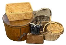 TREEN - vintage wooden hat box and a quantity of wicker baskets, hand bag, ETC