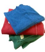 MID-CENTURY WELSH WOOLLEN BLANKETS BY HOLYTEX (4) - two green, 180cms x 2ms one red, 184cms x 2ms