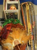 VINTAGE VELVET CHILD'S CLOTHING, velvet smoking cap, feather fan, 1970s Fashion Maker magazines