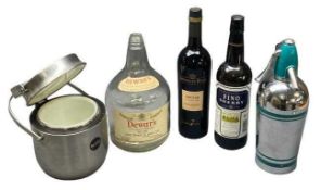 VINTAGE SODA SYPHON BY SPARKLETS LTD, ice bucket, Dewars 3½ pint bottle. Also, Gonzalez Byass sealed