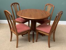 MODERN DINING ROOM TABLE & FOUR CHAIRS - in teak style by Sutcliffe of Lancashire, 77cms H, 139cms