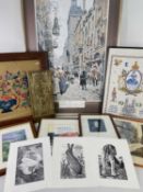 GROUP OF EPHEMERA / PRINTS ETC including a framed printed portrait of composer Edvard Grieg, a brass