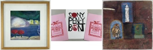 ASSORTED PAINTINGS & PRINTS including PAUL PETER PIECH three linocut prints - pair of Welsh dragon