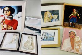ASSORTED DECORATIVE PICTURES, including After Tamara de Lempicka - St Moritz, 60 x 50cm; two