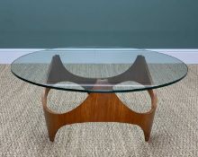 MID-CENTURY AMERICAN HENRY P. GLASS 'BIOMORPHIC' COFFEE TABLE, circular plate glass top above