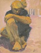 ‡ KEVIN SINNOTT oil on board - seated figure with hand on knee, entitled verso on Bernard Jacobson