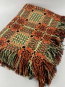 WELSH WOOLLEN TAPESTRY BLANKET (CARTHEN), lemon/orange/charcoal, 228 x 160cm
