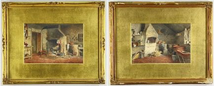 ‡ HENRY EDWARD SPERNON TOZER (1864-1955), watercolours - cottage interior with hearth, and cottage