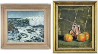 CAROLE JURY oil on canvas - entitled verso 'Rough Sea, Cold Da', signed, 35 x 40cms together with