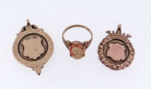 9CT GOLD JEWELLERY comprising two 9ct gold engraved pendants relating to the 'Central Billiard