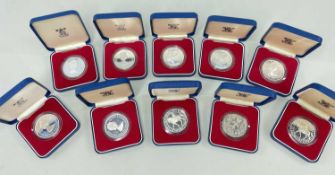 SET SEVEN 1977 JUBILEE SILVER PROOF CROWNS, Jersey, Guernsey, Falklands Islands, Gibraltar,