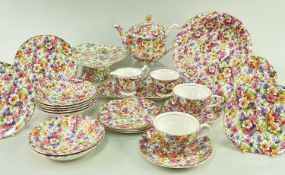 JAMES KENT LIMITED 'OLD FOLEY DU BARRY' PATTERN CHINTZ TEA SERVICE including tea pot, milk jug,