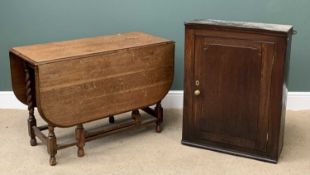 ANTIQUE OAK BARLEY TWIST GATELEG TABLE, 72cms H, 49cms W (142cms open), 107cms D together with a