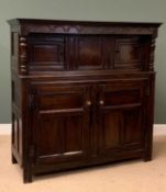 PERIOD OAK DEUDDARN, DATED '1692' to the top frieze, the upper section with two opening cupboard