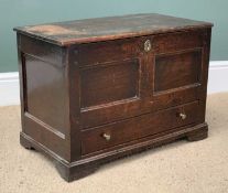 PERIOD OAK COFFER BACH having a single base drawer below two fielded panels, 44cms H, 64cms W, 35cms