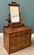 ANTIQUE SATIN PINE DRESSING CHEST with swing mirror and the base having two short over two long