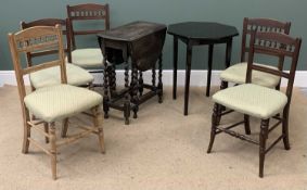 FURNITURE ASSORTMENT - five similar dining chairs, a gateleg table, 73cms H, 33cms W (92cms W