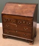 GEORGIAN MAHOGANY BUREAU the top with fitted interior and sliding well above two short and two
