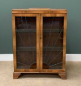 ART DECO STYLE DISPLAY CABINET having twin glazed doors with sunburst pattern, on bracket feet,