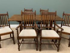REFECTORY TABLE & 6 CHAIRS (four plus two), the chairs having barley twist supports and