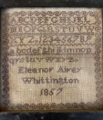 A MINIATURE UNCOLOURED ALPHABETICAL SAMPLER - signed Eleanor Airey Whittington 1857, 10 x 10cms