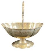 SILVER SHEFFIELD 1891 PEDESTAL SUGAR BASKET - with swing handle, Maker John Edward Bingham for
