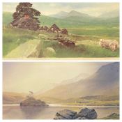 KEITH BOWEN limited edition print 216/850 - Crib Goch, Snowdonia hillside with sheep grazing, signed