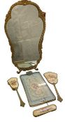 FANCY VINTAGE FRENCH STYLE DRESSING TABLE MIRROR and a three piece dressing table brush and mirror