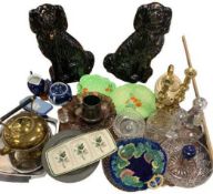 STAFFORDSHIRE DOGS, A PAIR - black, 37cms tall, Ladies of Llangollen china, Wedgwood Jasperware,