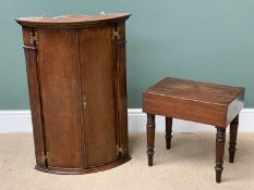 ANTIQUE FURNITURE (2) - an oak bow fronted, two door wall hanging corner cupboard, 87cms H, 60cms W,