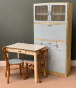1950's KITCHEN CUPBOARD with upper glazed doors and drop down centre section, 181cms H, 93cms W,