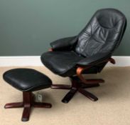 STRESSLESS TYPE SWIVEL & RECLINER EASY CHAIR, 105cms H, 80cms W, 50cms D with matching footstool,