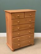 MODERN PINE CHEST of two over five drawers, 113cms H, 81cms W, 44cms D