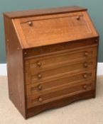 MID-CENTURY TYPE OAK BUREAU having four base drawers and drop down front, 91cms H, 81cms W, 44cms D