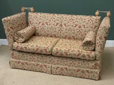 KNOWLE TYPE SETTEE - a fine two seater example with roll cushions, 89cms H, 175cms W, 78cms D (
