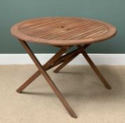 GARDEN FURNITURE - hardwood circular folding table, 74cms H, 107cms diameter