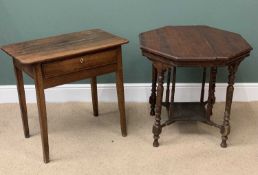 EDWARDIAN MAHOGANY TEA TABLE with octagonal top, 69cms H, 74cms W, 74cms D and an antique oak side