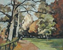 BRYN RICHARDS oil on canvas board - Roath Park Autumn, 48 x 37cms