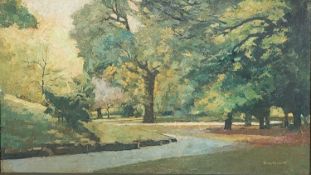 BRYN RICHARDS oil on board - Roath Park, Summer (1), 83 x 47cms