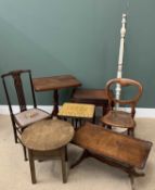 FURNITURE ASSORTMENT (8) - mahogany oblong topped tripod table, nest of three tables, cane seated