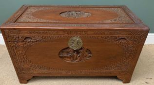CHINESE CARVED CAMPHORWOOD BLANKET CHEST, 59cms H, 105cms W, 52cms D