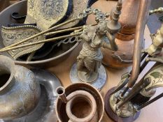 VINTAGE & LATER METALWARE - to include a large two-handled brass pan, three repousse brass