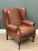 LAURA ASHLEY 'DENBIGH' LEATHER WINGBACKED CHAIR, 107cms H, 81cms W, 54cms D