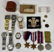 WW2 MEDALS, GENTLEMAN'S WRISTWATCHES and other collectable items, WW2 unmarked group of four with