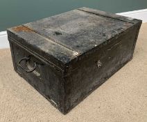 VINTAGE METAL TRUNK/SECURITY BOX (painted black) with iron handles, 33cms H, 75cms W, 51cms D