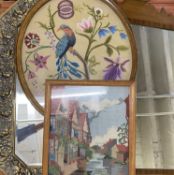 MIRRORS & TAPESTRY TYPE PICTURES (4) - including a mahogany Georgian style wall mirror, 71.5 x 47.